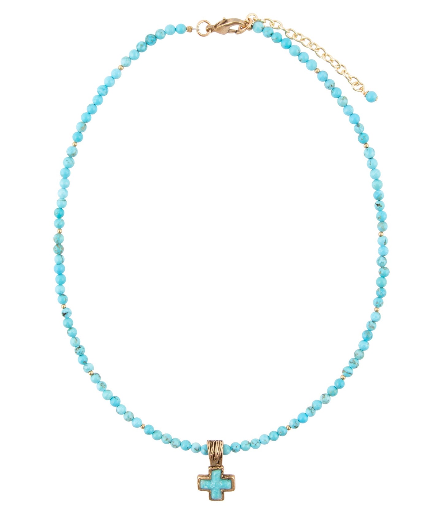 Blue Turquoise Cross Golden Pendant Pearl Necklace