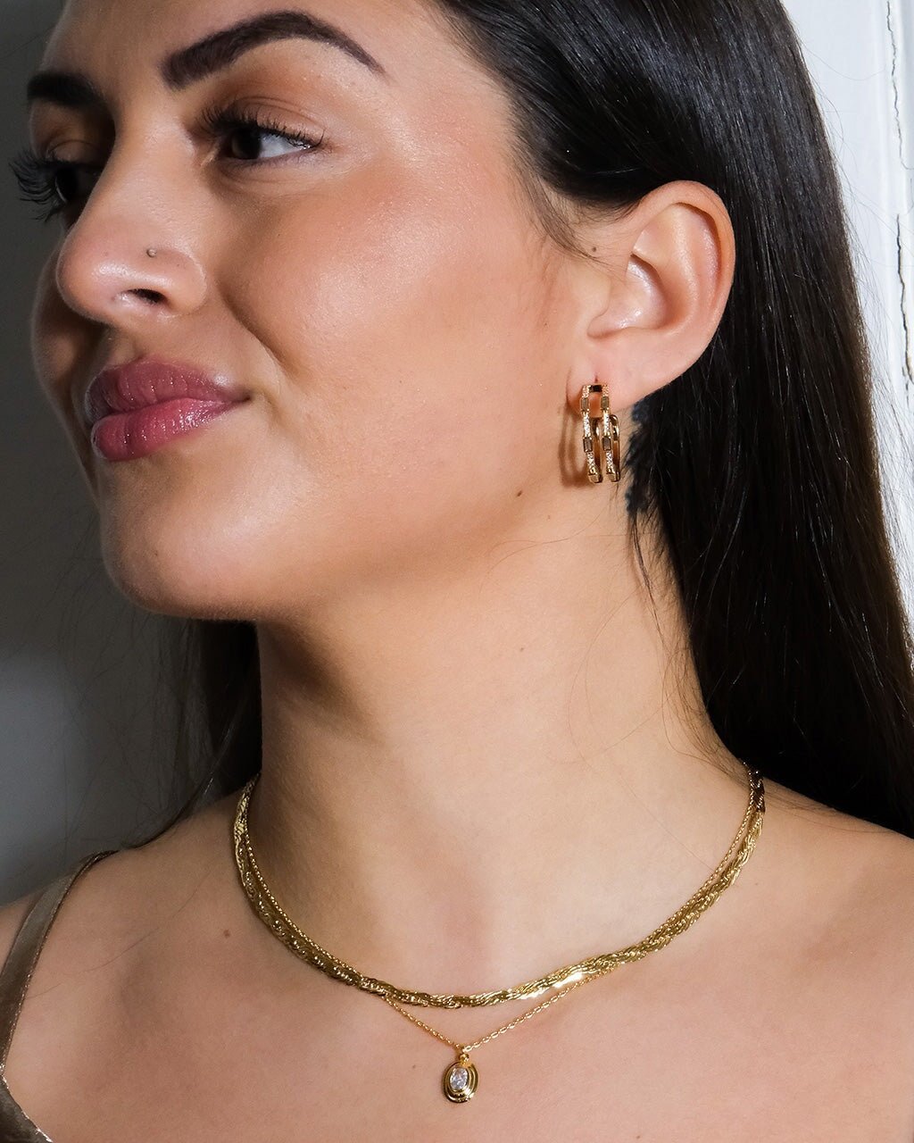 Betsy Oval CZ Pendant Gold Necklace