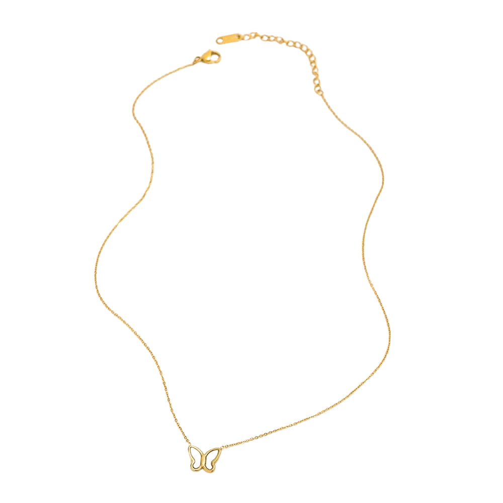 Butterfly Pendant Gold Necklace with Mother of Pearl Inlay