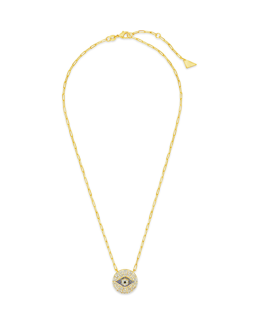 CZ Evil Eye Disk Pendant Gold Necklace
