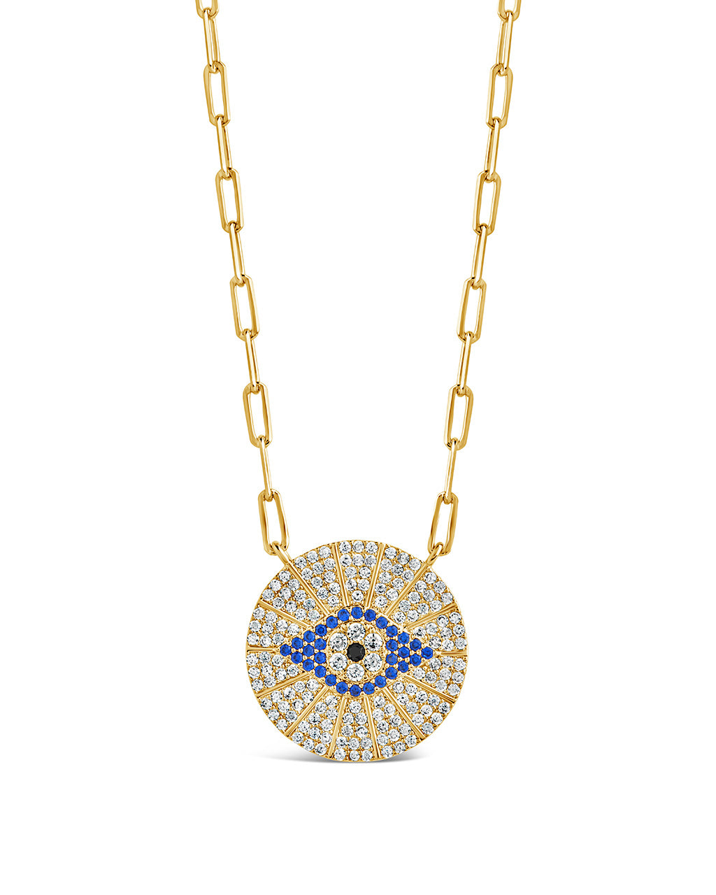 CZ Evil Eye Disk Pendant Gold Necklace
