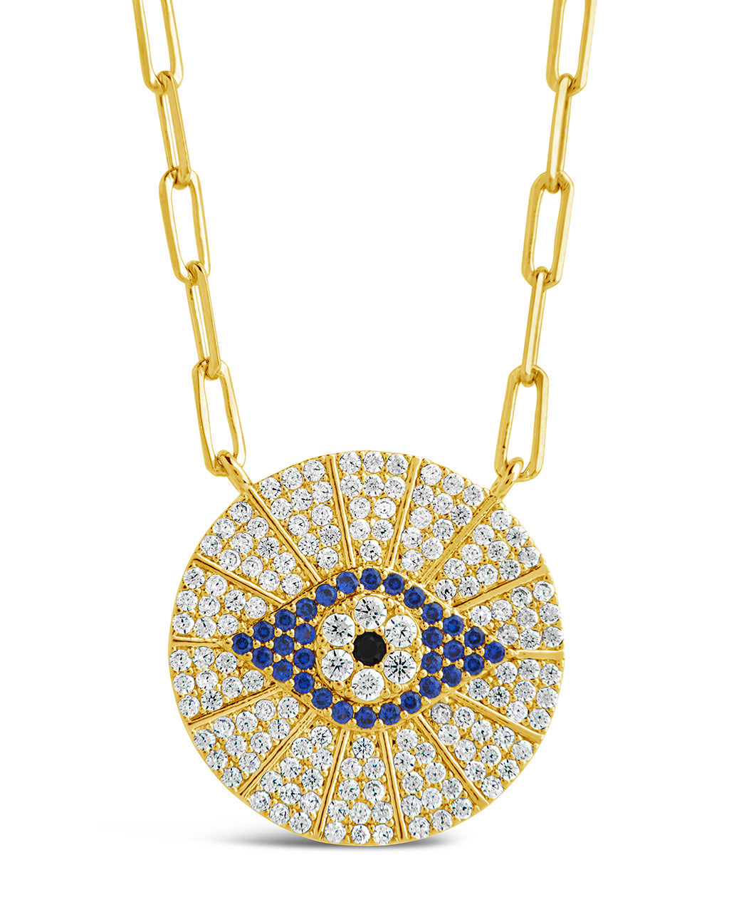 CZ Evil Eye Disk Pendant Gold Necklace