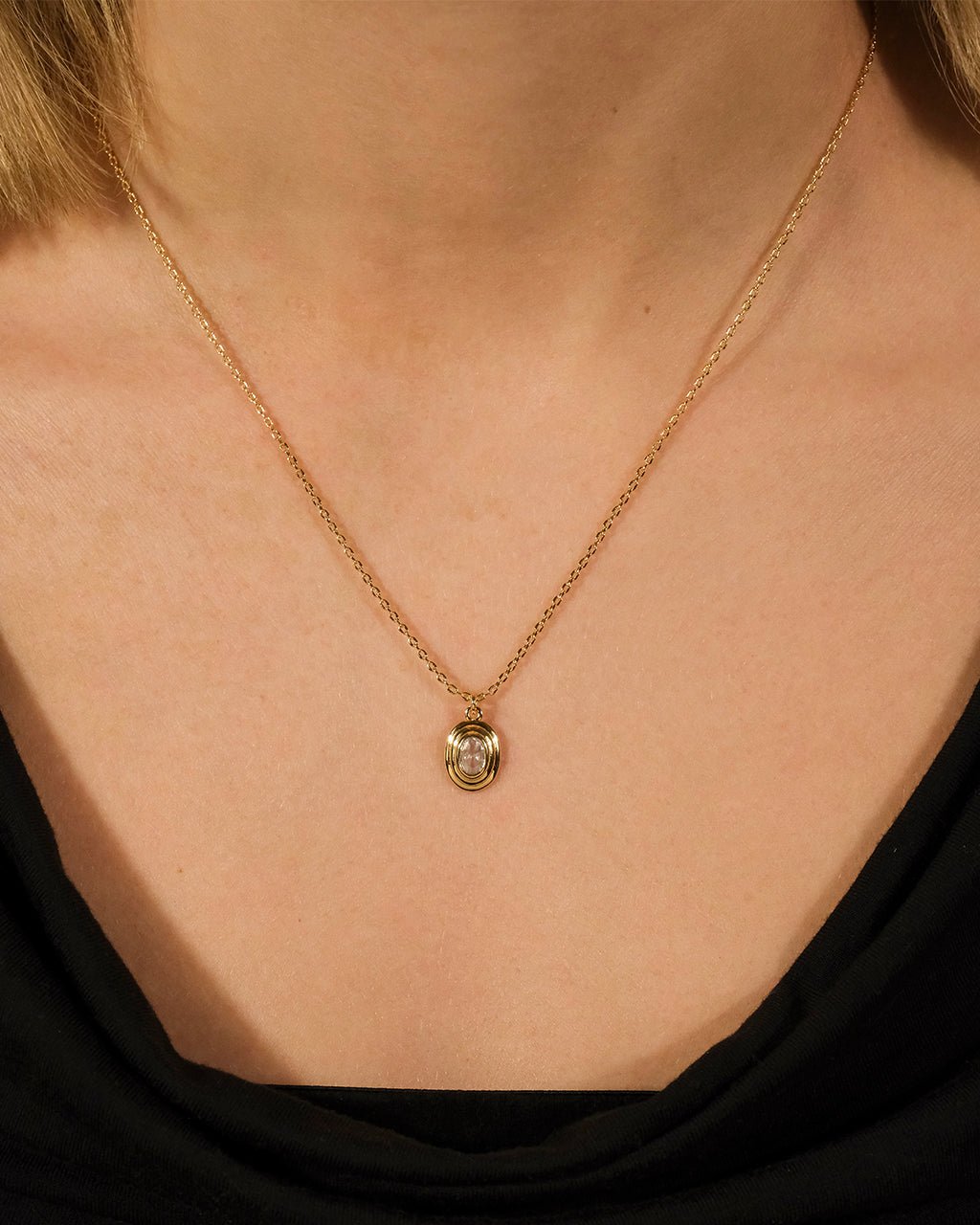Betsy Oval CZ Pendant Gold Necklace