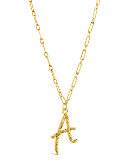 Textured Initial Charm Pendant Gold Necklace