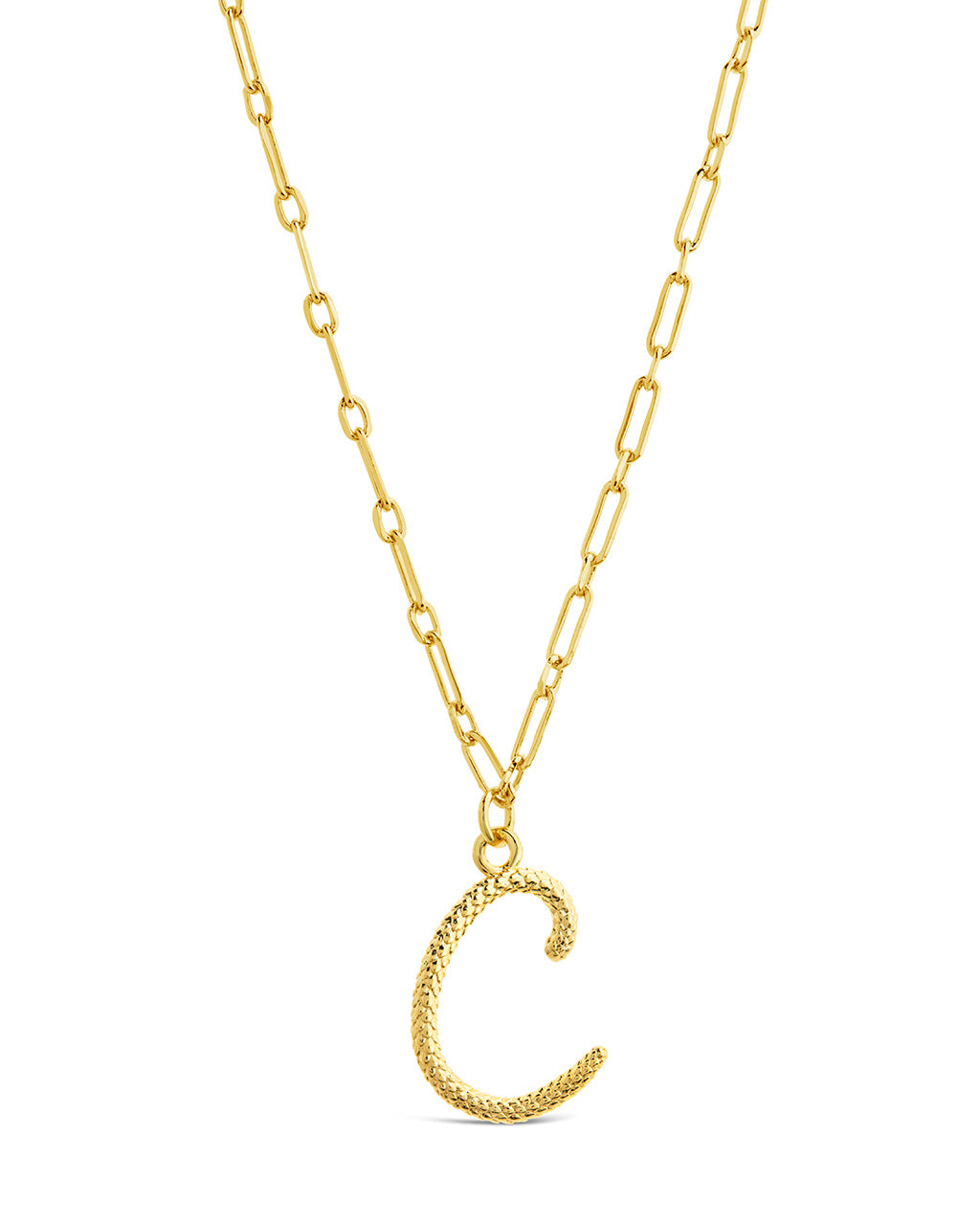 Textured Initial Charm Pendant Gold Necklace