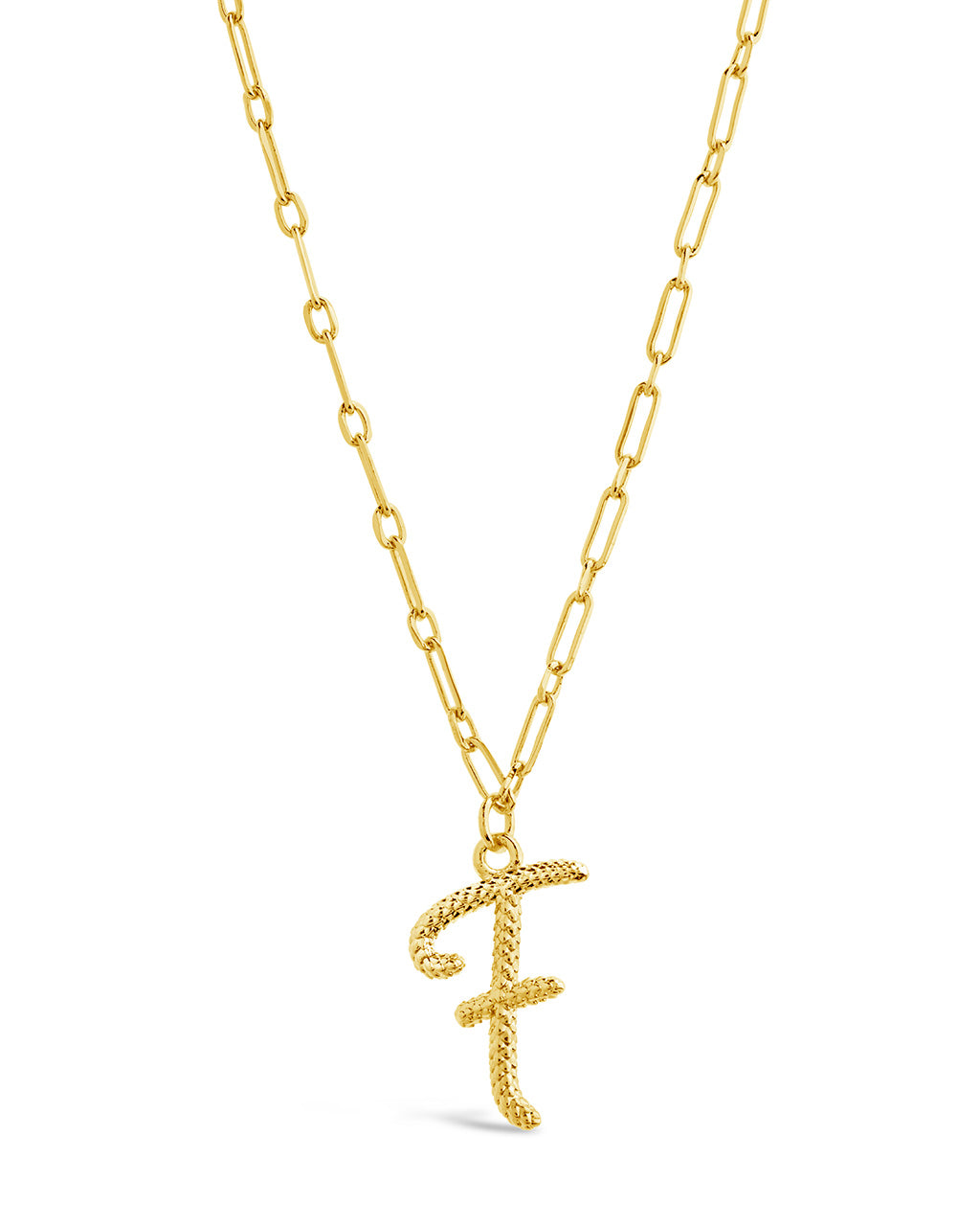 Textured Initial Charm Pendant Gold Necklace