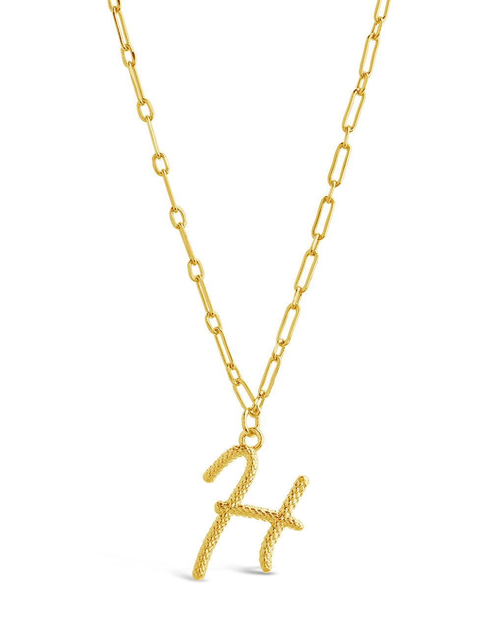 Textured Initial Charm Pendant Gold Necklace