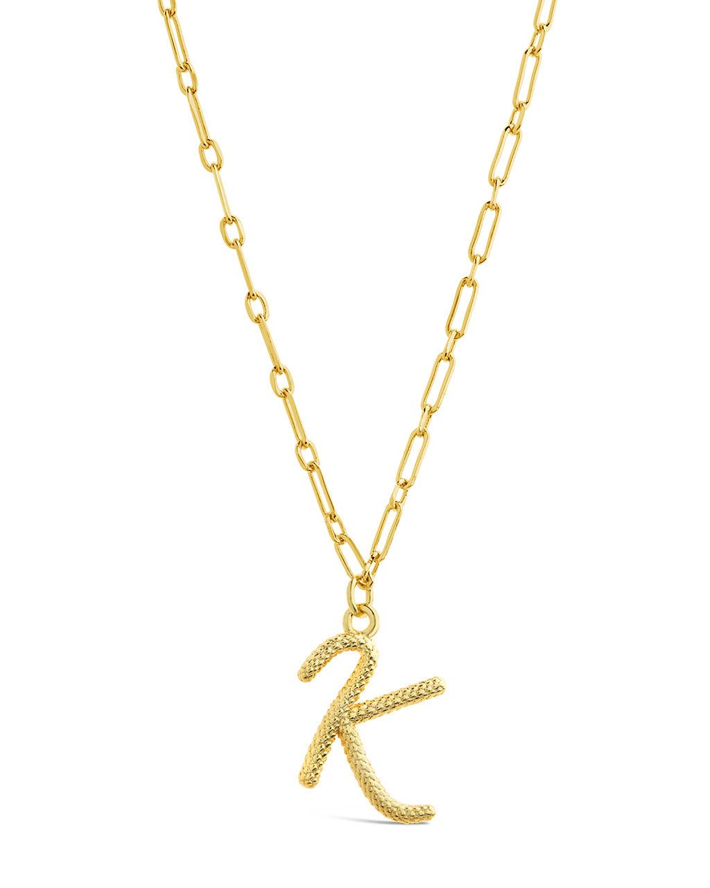 Textured Initial Charm Pendant Gold Necklace
