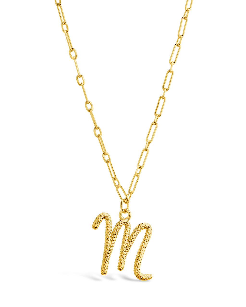 Textured Initial Charm Pendant Gold Necklace