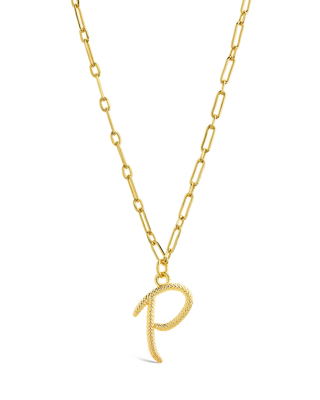 Textured Initial Charm Pendant Gold Necklace