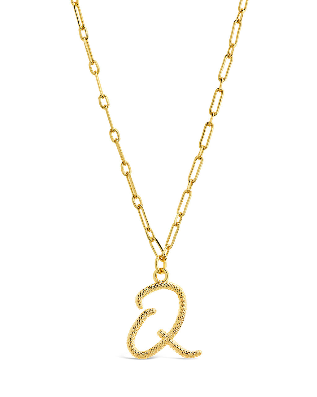 Textured Initial Charm Pendant Gold Necklace