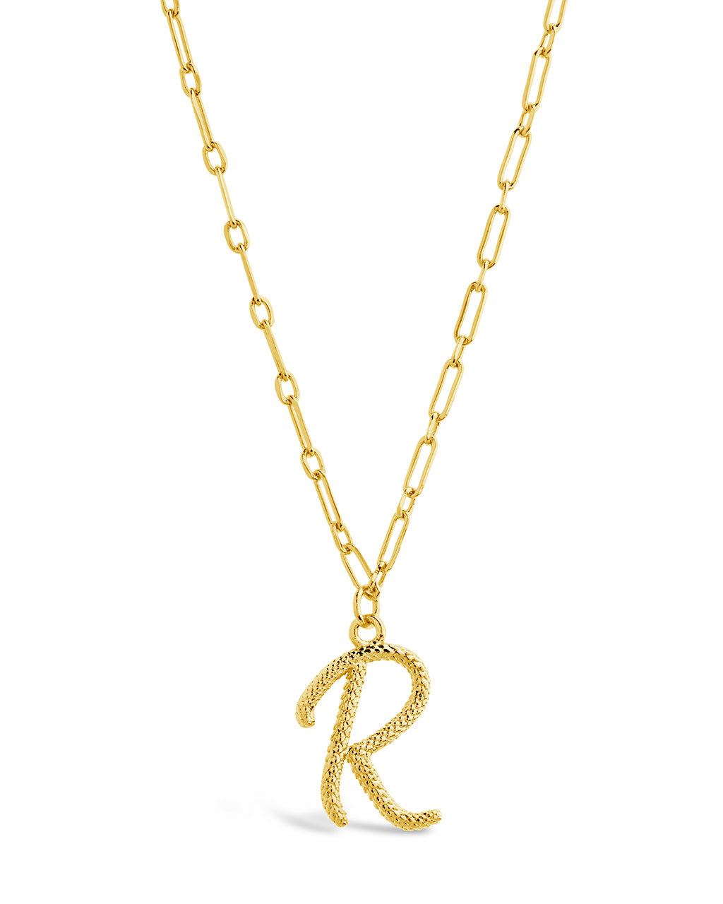 Textured Initial Charm Pendant Gold Necklace