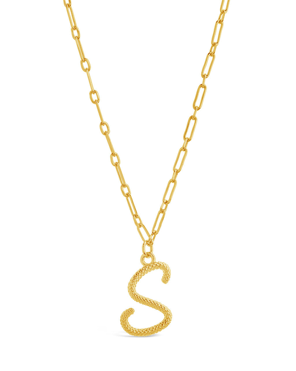 Textured Initial Charm Pendant Gold Necklace