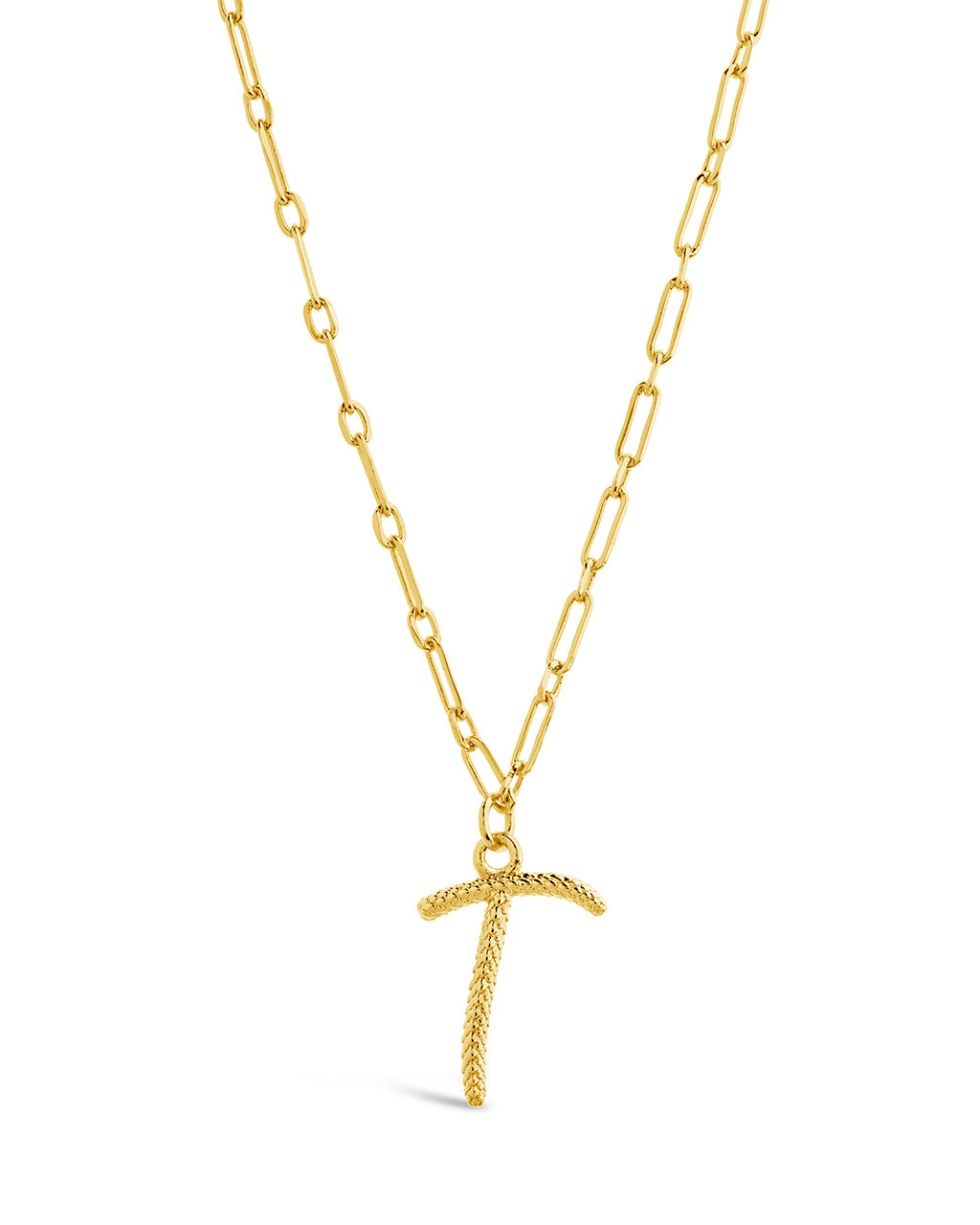 Textured Initial Charm Pendant Gold Necklace