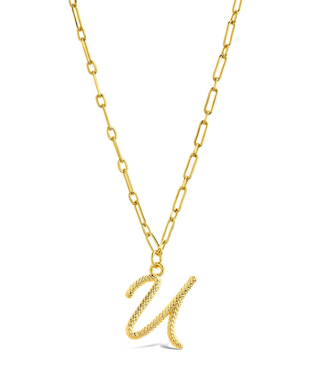 Textured Initial Charm Pendant Gold Necklace