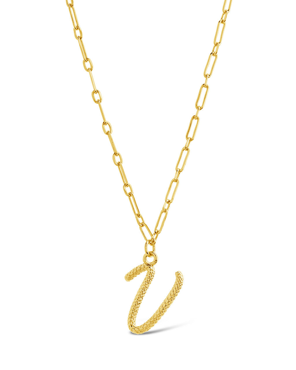 Textured Initial Charm Pendant Gold Necklace