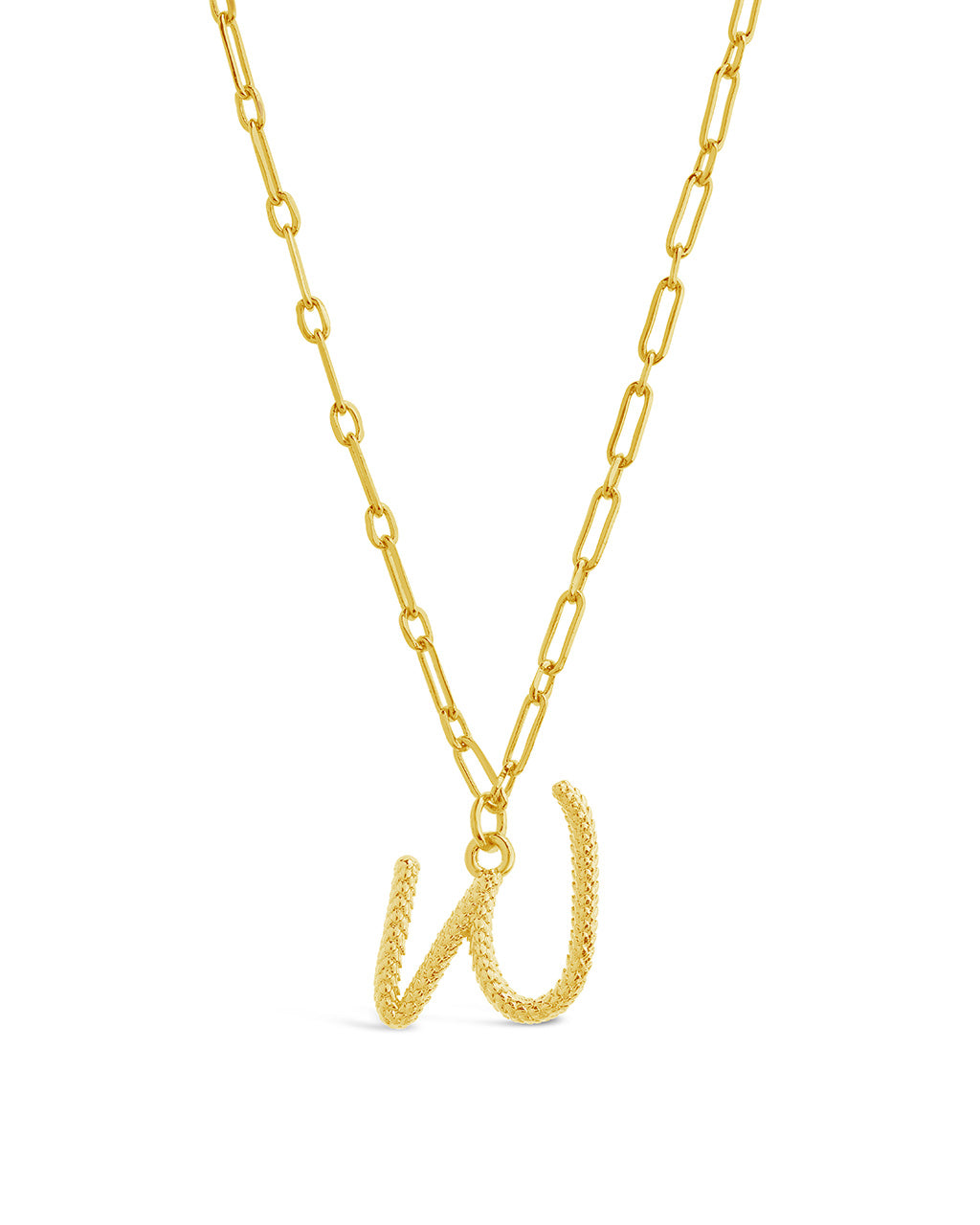 Textured Initial Charm Pendant Gold Necklace