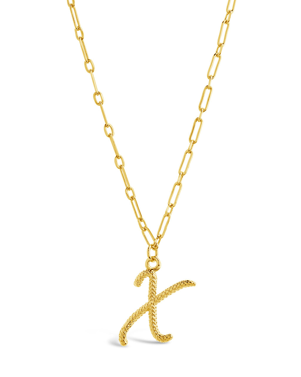 Textured Initial Charm Pendant Gold Necklace