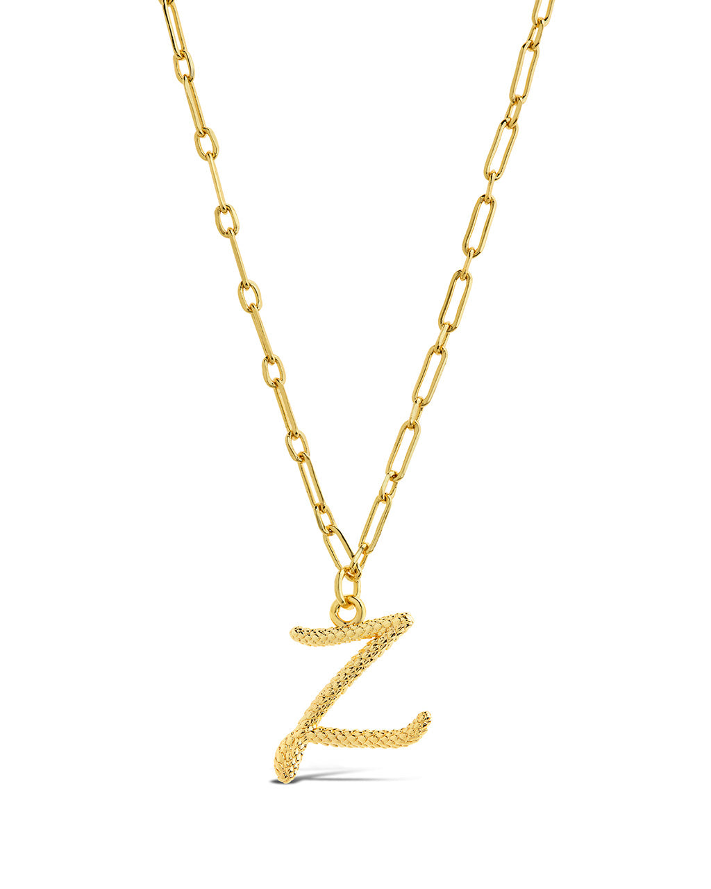 Textured Initial Charm Pendant Gold Necklace