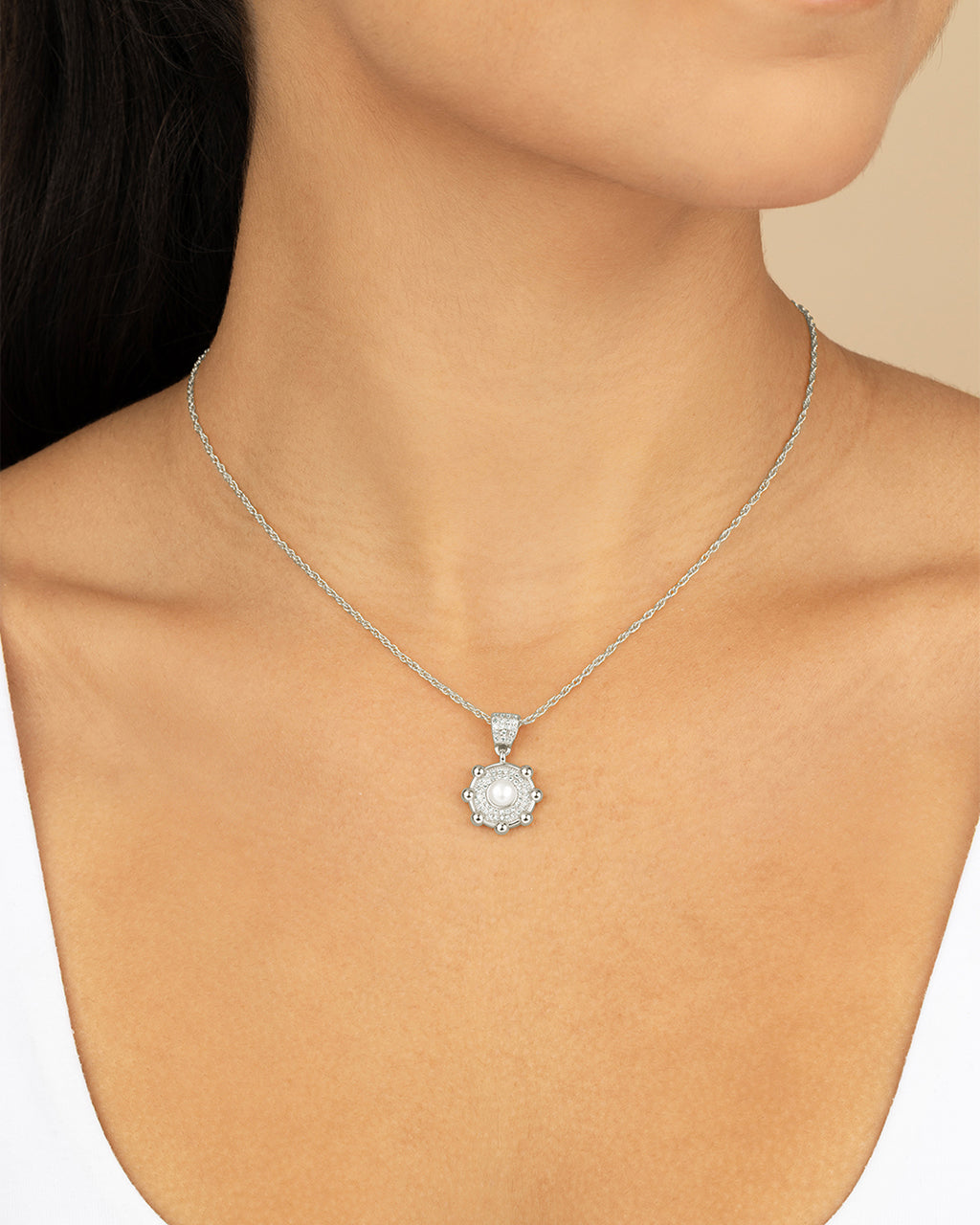 Etta CZ & Pearl Pendant Gold Necklace