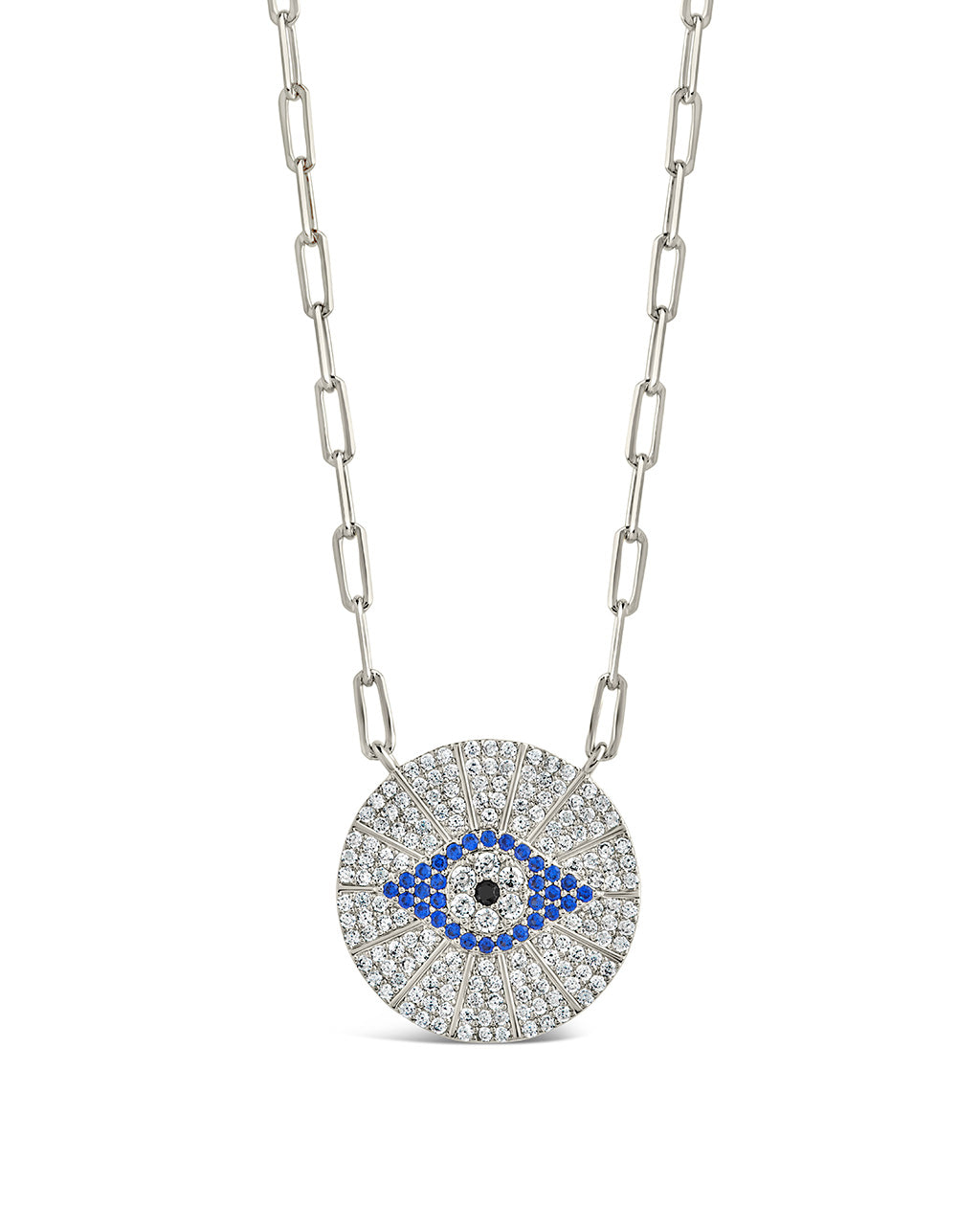 CZ Evil Eye Disk Pendant Gold Necklace