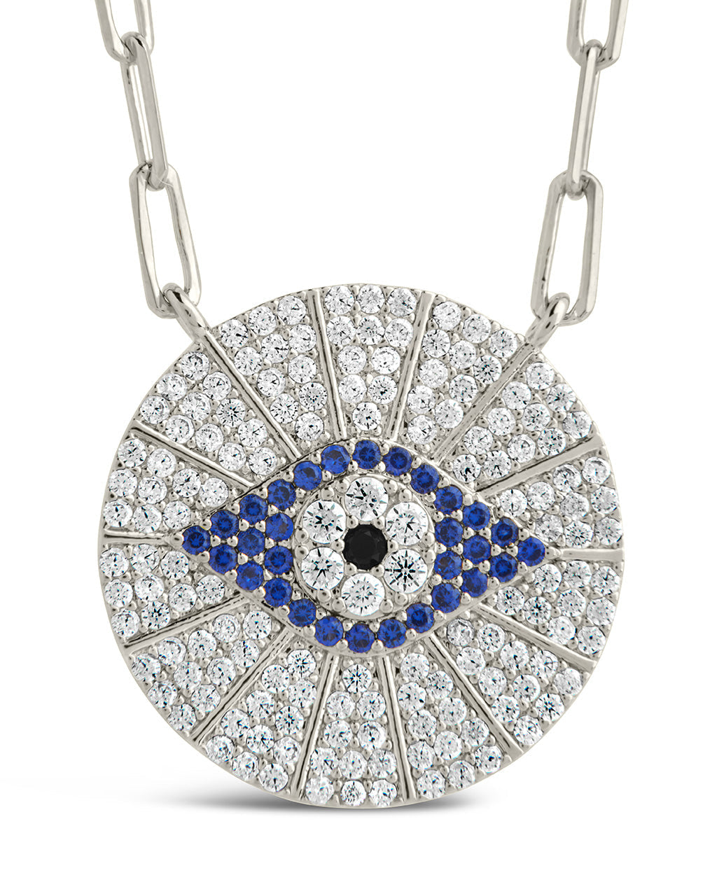 CZ Evil Eye Disk Pendant Gold Necklace