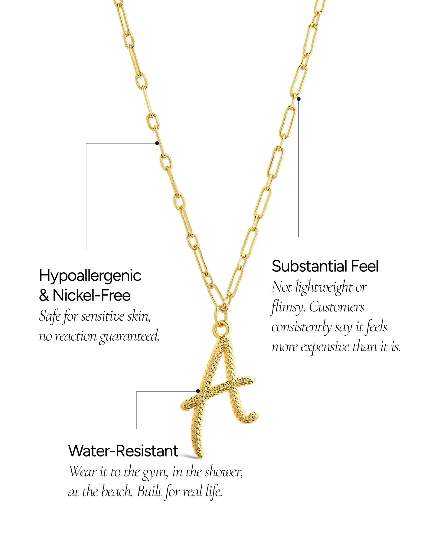 Textured Initial Charm Pendant Gold Necklace