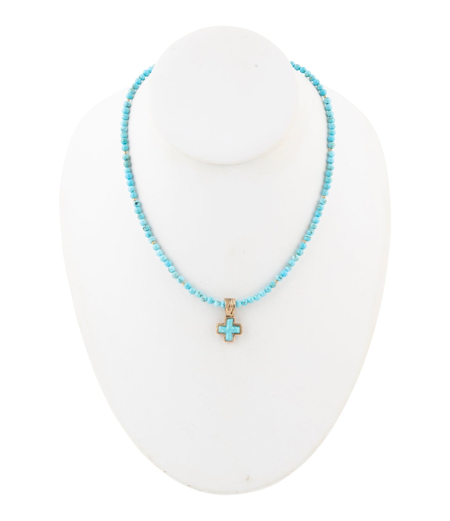 Blue Turquoise Cross Golden Pendant Pearl Necklace