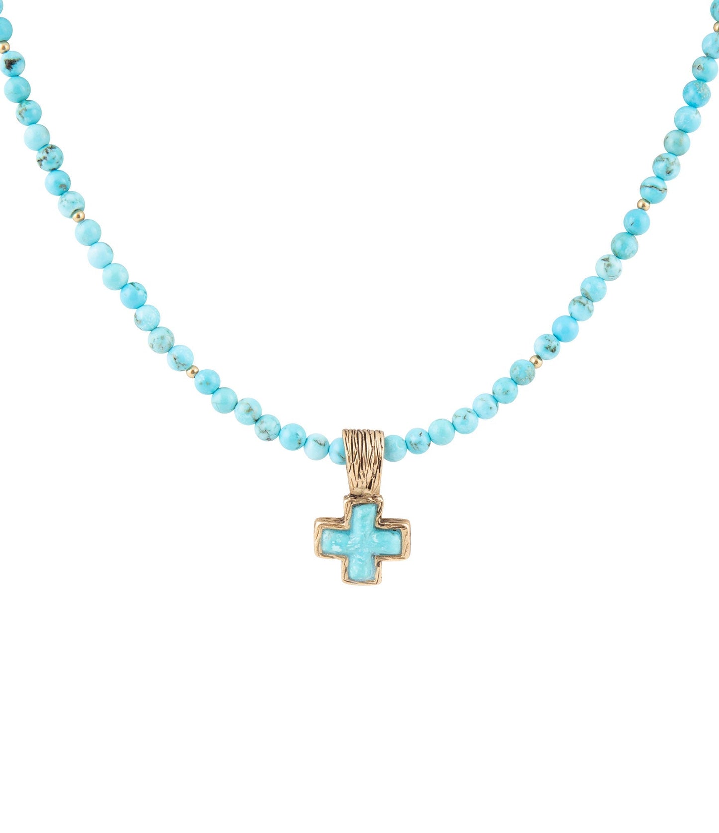 Blue Turquoise Cross Golden Pendant Pearl Necklace
